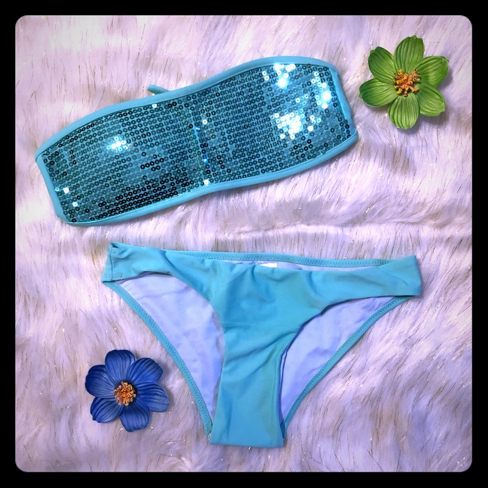 🦚Peacock 2 piece sequin bikini